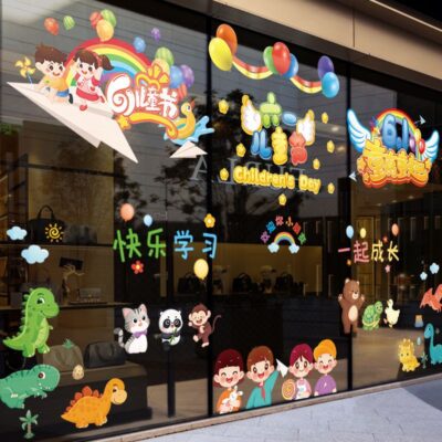 Ngày Trẻ Em Lớp Học Trang Trí Cửa Kính Tĩnh Sticker Mẫu Giáo Lớp Lớn Trang Trí Cửa Sổ Sticker Decal Dán Tường