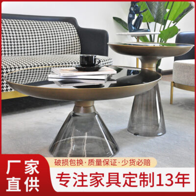 Bàn cà phê Ý kích thước tối giản bàn cà phê thủy tinh tròn kết hợp căn hộ nhỏ phòng khách ins nhà bàn cà phê bàn tròn nhỏ