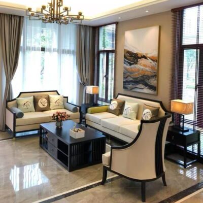 Phong cách Trung Quốc mới kết hợp ghế sofa gỗ phòng khách hiện đại căn hộ nhỏ vải đẹp mô hình sang trọng phòng kinh doanh văn phòng đồ nội thất khách sạn