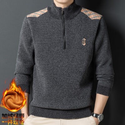 Ga Châu Âu Mùa Đông Nam Voan Plus Nhung Dày Ấm Áo Len Nam Áo Len Nam Đáy Áo Sơ Mi