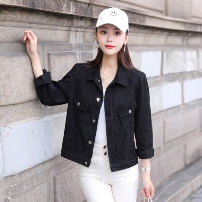 Áo khoác denim spot nữ xuân thu 2023 áo sơ mi đỏ kaki phiên bản Hàn Quốc áo khoác denim phong cách Hong Kong