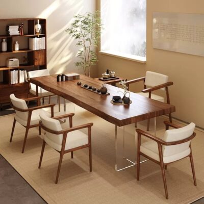 Phòng khách nhà đơn giản Bắc Âu phong cách wabi-sabi Bàn trà gỗ phòng trà giải trí homestay Bàn trà acrylic kết hợp ghế