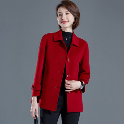 Trang phục của mẹ mùa thu đông thời trang mới áo khoác len cashmere hai mặt khí chất ngắn cho phụ nữ trung niên và cao tuổi