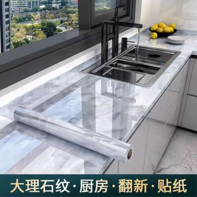 Miếng dán nhà bếp bằng đá cẩm thạch chống dầu miếng dán giấy nhôm chịu nhiệt độ cao giấy dán tường tự dính chống thấm tủ mặt bàn đồ nội thất đổi mới miếng dán