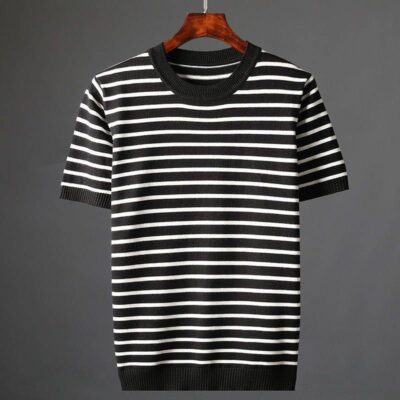 Áo len nam ngắn tay cỡ lớn mùa thu đông phiên bản Hàn Quốc của xu hướng nửa tay áo len dệt kim cá tính áo thun giản dị