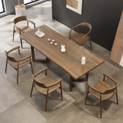 Zhaijifeng nhà ban công retro gỗ rắn Bàn trà và ghế kết hợp công ty phòng khách tiếp nhận mặt tự nhiên bảng lớn Bàn trà