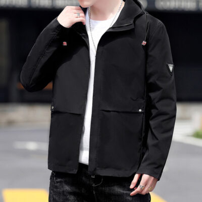 Mới 2022 mùa thu đông áo khoác mới size lớn dày hợp thời trang áo khoác nam màu trơn có mũ trùm đầu dáng ôm công nhân