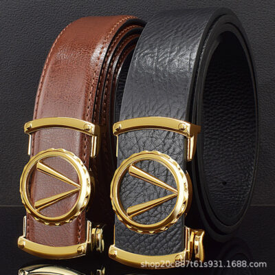 Thắt Lưng Chữ Nam Da Thật Khóa Trơn Không Răng Không Khe Cắm Thẻ Thắt Lưng Phong Cách Hàn Quốc Thời Trang Thắt Lưng Quần Rung Nổ