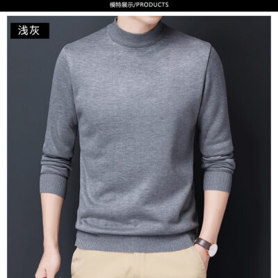 Mùa thu và mùa đông cổ áo nửa cao cộng với nhung dày màu trơn cung cấp trực tiếp Nhật Bản và Hàn Quốc áo len dệt kim áo len nam áo chui đầu nam dài tay