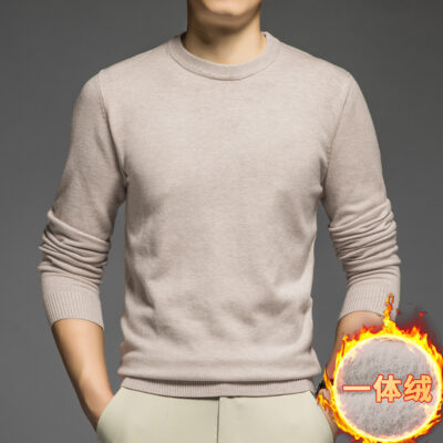 Áo len cổ tròn nam màu trơn mùa thu đông ấm áp một lớp nhung dày cộng nhung lót bên trong áo sơ mi lót áo len dệt kim áo len
