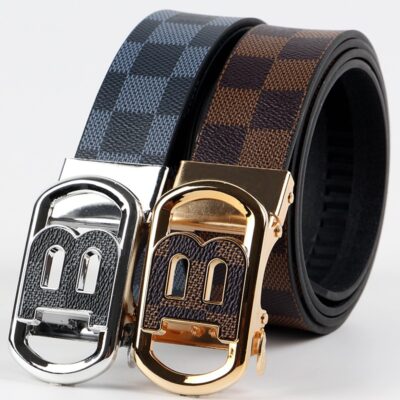 2023 Mới Chữ B Khóa Full Răng Tự Động Dây Nam Cổ Điển In Hình Kẻ Sọc Họa Tiết Quần Dây Bán Buôn