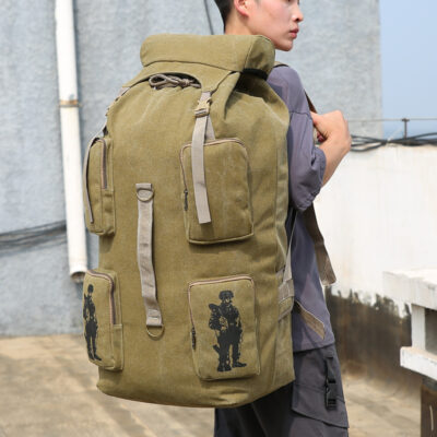 Dung tích siêu lớn 100 lít dày ba lô vải ba lô nam phong cách túi du lịch leo núi du lịch túi L