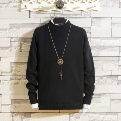 Áo Len Nam Dệt Kim Đáy Thu Đông 2021 Nửa Áo Len Cao Cổ Phẳng Mỏng Thời Trang Đồng Màu Kích Thước Lớn