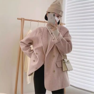 2023 mùa thu đông 2 mặt áo khoác cashmere nữ cao cấp cảm giác ngắn 2 mặt len phù hợp với áo khoác len