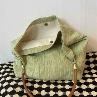 Nhật Bản Đơn Giản Phong Cách Retro Vải Lanh Cotton Đeo Vai Công Suất Lớn Slub Hoa Văn Đồng Màu Túi Vải Thường Ngày Mùa Xuân Và Mùa Hè Mới Túi Nữ