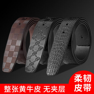 Thắt Lưng Nam Da Thật Họa Tiết Cá Sấu Không Đầu Dây Cổ Không Đầu Khóa Mịn Thắt Lưng Dải