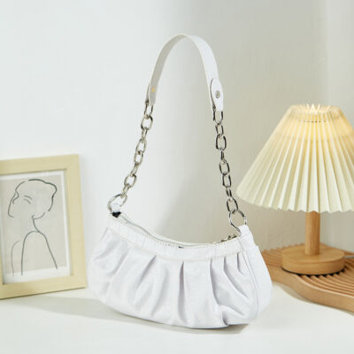 2023 mới phù hợp với túi xách nữ đơn giản chuỗi xếp li họa tiết cá sấu túi đeo vai màu sắc tinh khiết túi xách tươi mát và ngọt ngào