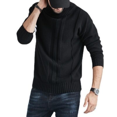 Amazon 2023 mùa thu đông mới áo len cao cổ nam áo len thời trang trẻ trung Âu Mỹ áo len chui đầu cổ tròn