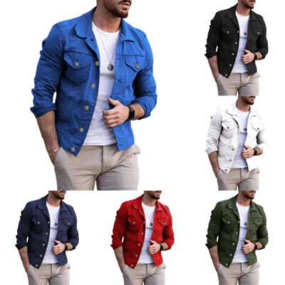 2022 Âu Mỹ Mới Đồng Màu Áo Khoác Thu Đông Xuyên Biên Giới Size Lớn Áo Khoác Nam Slim-Fit Ve Áo Áo Khoác Denim Nam Quần Áo