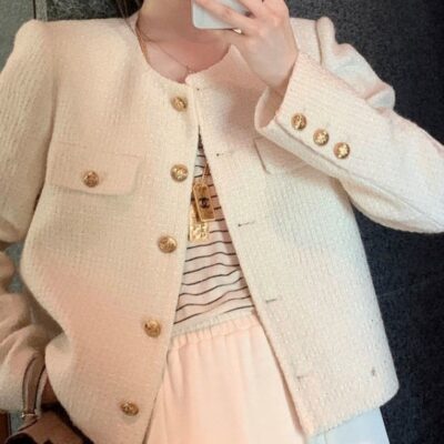 Cổ Tròn Áo Khoác Len Mùa Thu Size Lớn Nhỏ Len Nữ Ngắn Phong Cách Chiên Đường Tính Khí Top Một Bán Buôn AliExpress