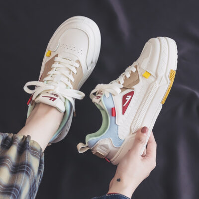 Kéo lại giày nhỏ màu trắng giày nữ mùa xuân 2023 cặp đôi mới phù hợp với giày thể thao thông thường nam sinh viên 2430L-G