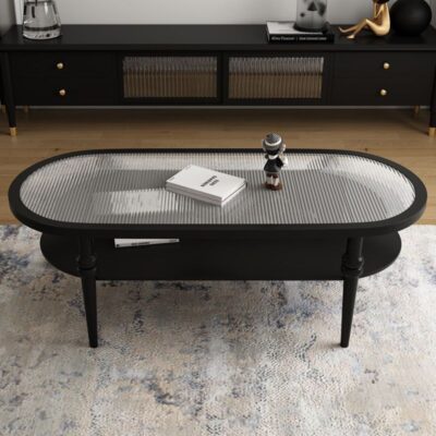 Ánh sáng Pháp sang trọng phong cách cổ điển màu đen cường lực Changhong bàn cà phê bằng gỗ nguyên khối bàn trà căn hộ nhỏ phòng khách nước gợn trắng