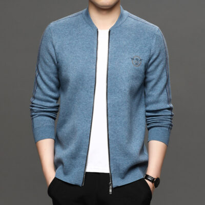 Cardigan dệt kim dây kéo nam cổ bóng chày mùa xuân thu 2023 mới áo len cổ lọ xu hướng trung niên và thanh niên