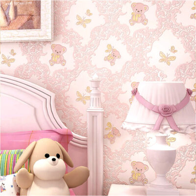 Hình Gấu Hoạt Hình Giấy Dán Tường Tự Dán Bé Gái Bé Trai Phòng Phòng Ngủ Phủ Ấm Áp Lãng Mạn Phòng Trẻ Em Giấy Dán Tường Vải Không Dính