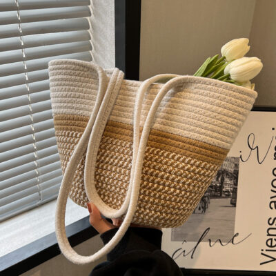 Túi sức chứa lớn dành cho nữ mùa hè 2023 túi đeo vai họa tiết cao cấp mới túi xô dệt nổ phổ biến năm nay