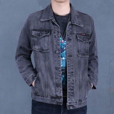 Áo khoác denim màu xám khói áo khoác denim nam cỡ lớn xu hướng rộng mùa xuân và mùa thu áo choàng chống mài mòn mới thay mặt cho tóc