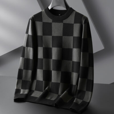 Mùa Thu Đông Plus Size Nam Kẻ Sọc Thể Thao Đáy Áo Len Lớn Béo Dáng Rộng Cổ Tròn Áo Thun Cổ Áo Len