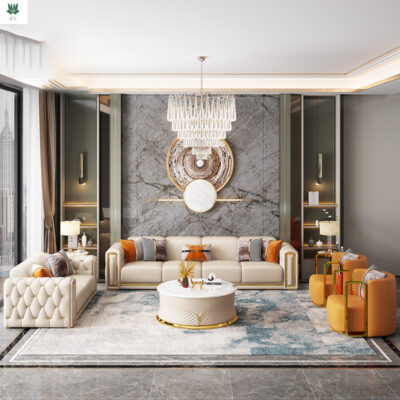 Sofa da hậu hiện đại phòng khách nội thất gỗ nguyên khối biệt thự căn hộ lớn đầy đủ tiện nghi sofa Ý nhẹ sang trọng kết hợp đơn giản