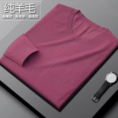 Áo len cardigan cổ tròn mỏng bên trong chống đóng cọc cho nam 60 len dệt kim ôm sát áo len cardigan