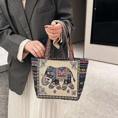 Túi đeo vai học sinh văn học và tinh tế túi vải bố đơn giản phong cách dân tộc túi tote thêu túi nữ