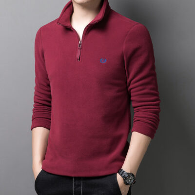 Mùa thu đông new rock lông cừu phiên bản Hàn Quốc cổ cao nửa áo len lông cừu hai mặt nam thường ngày có đáy áo sơ mi dày dặn