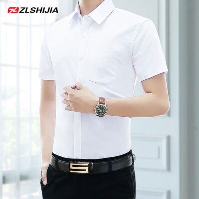 Chiến Tranh Họ Sói Mới Nam Ngắn Tay Áo Sơ Mi Trắng Công Sở Chuyên Nghiệp Bảo Hộ Lao Động Màu Không Ủi Sơ Mi Mỏng