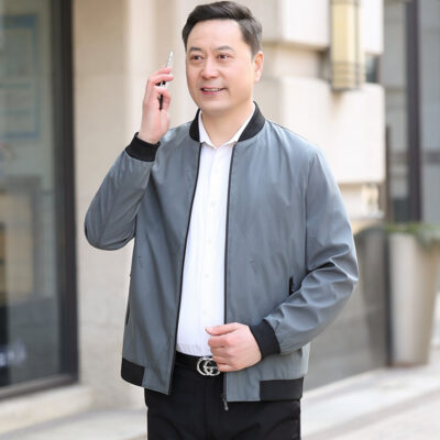 Mùa thu mới áo khoác nam trung niên và cao tuổi áo khoác mỏng nam trung niên cổ đứng thường ngày áo khoác bố mặc quần áo