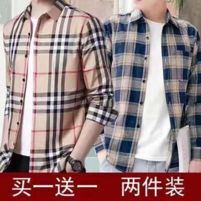 Áo sơ mi kẻ sọc Áo sơ mi hai túi Áo khoác đôi dài tay nam Áo sơ mi inch giản dị Phong cách Hàn Quốc hợp thời trang Vận chuyển nhà máy xuất khẩu