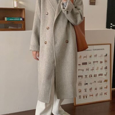 Bán trước áo nhung thỏ cao cấp hai mặt cashmere dáng dài áo khoác len nữ hàn quốc mẫu mới 22 năm