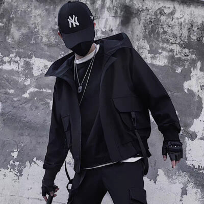 Áo Khoác Nam Thu Đông Mới Có Mũ Trùm Đầu Chức Năng Gió Dụng Cụ Áo Gió Nam Đen Đẹp Trai Áo Khoác Thường