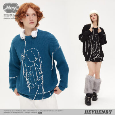 Mùa thu mới tua rua có lỗ thiết kế thích hợp đường phố thủy triều áo len chui đầu nam và nữ áo len học sinh rộng rãi và đa năng