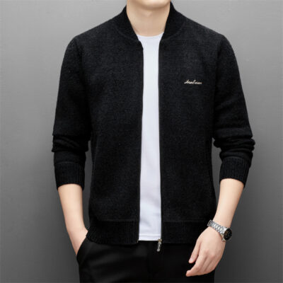 Cardigan thời trang xuyên biên giới nam thu đông mới cardigan nhung dệt kim hào phóng đồng phục bóng chày phong cách nước ngoài áo khoác len