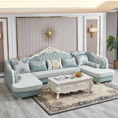 Sofa vải kết hợp phong cách Châu Âu hình chữ U cỡ lớn có thể tháo rời và giặt Ghế sofa phòng khách đơn giản kiểu Châu Âu cỡ lớn Bộ ghế dài sang trọng