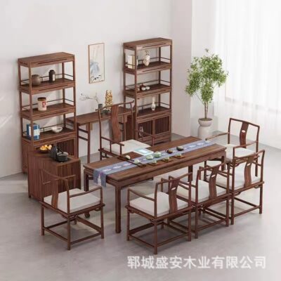 Bàn trà gỗ đặc phong cách Trung Quốc mới kết hợp nhà trà dài 2 mét Bàn trà đầy đủ bộ bàn ghế trà cây du cũ Bàn trà Kung Fu