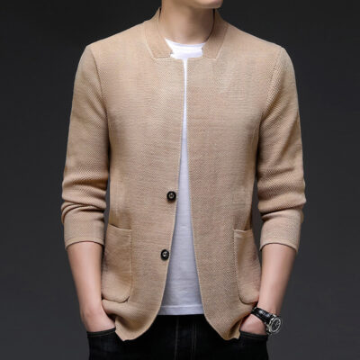 2023 Mới Sỉ Thu Đông Áo Len Nam Cổ Đứng Dệt Kim Cardigan Dài Tay Hàn Quốc Áo Khoác Thường