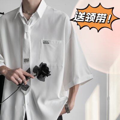 DK áo sơ mi ngắn tay nam hệ thống tiết chế áo rời phong cách Hồng Kông phong cách Hàn Quốc hợp thời trang áo sơ mi tay năm điểm côn đồ đồng phục học sinh đẹp trai