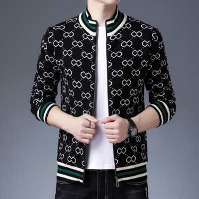 Áo Khoác Cardigan Nam Thu Đông 2021 Phong Cách Cổ Đứng Mỏng Dệt Kim Áo Khoác Dạ Nỉ Khóa Kéo Khoác Thời Trang