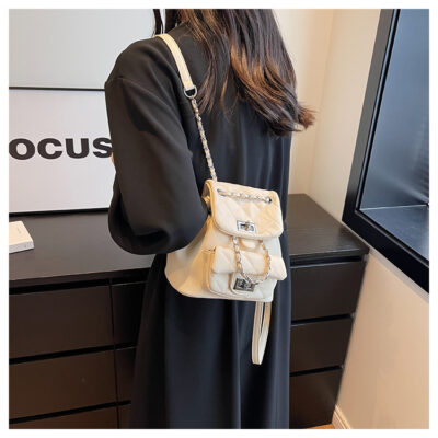 Ba lô hình thoi 2023 mùa hè nữ đơn giản phối chỉ thêu ba lô nhỏ phiên bản Hàn Quốc dung lượng lớn ba lô chuỗi thơm nhỏ