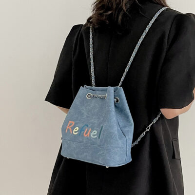Ba lô dây rút dành cho nữ niche ins ba lô thêu chữ công suất lớn dây chuyền đa năng vai đơn Messenger túi xô