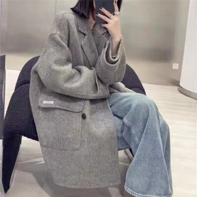 Áo khoác len hai mặt chất liệu lụa dâu tằm cao cấp cho nữ kiểu dáng rộng mới có cổ vest phiên bản Hàn Quốc